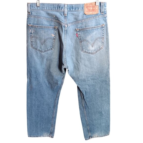 36x30 Levis 505 Regular Fit Blue Denim Jeans Distressed Paint Splatter Y2K - Picture 3 of 10